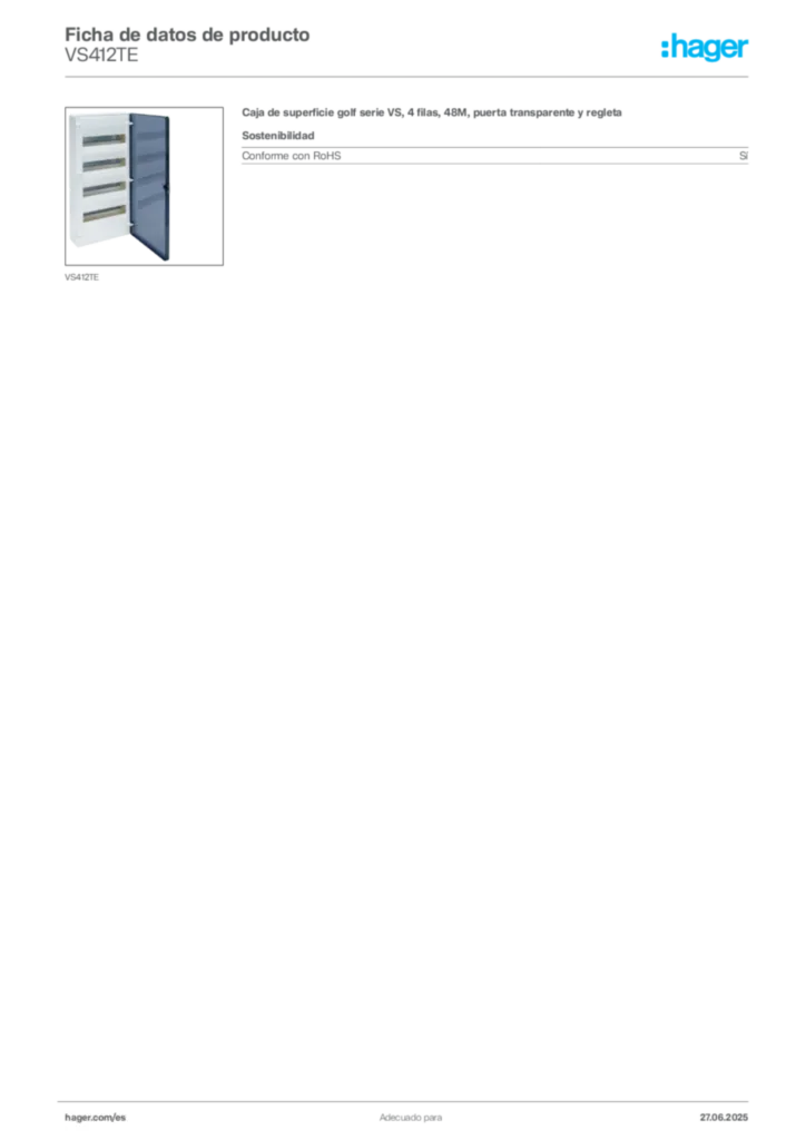 Imagen Hager Ficha de datos de producto VS412TE | Hager España