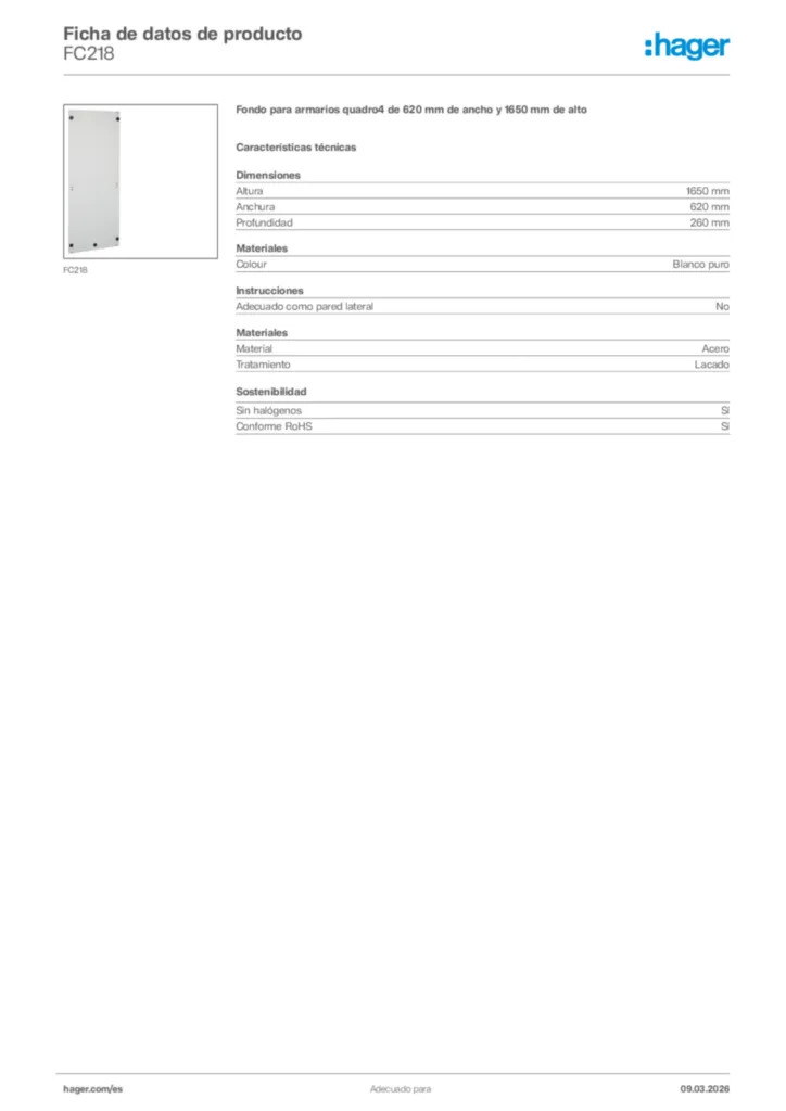 Imagen Hager Ficha de datos de producto FC218 | Hager España