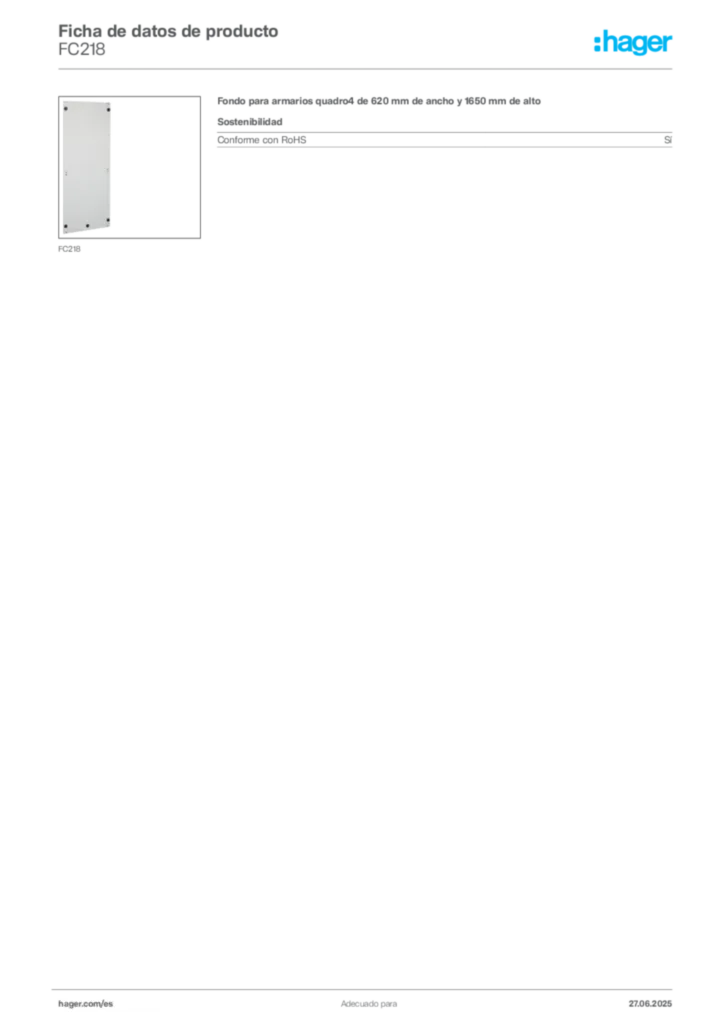 Imagen Hager Ficha de datos de producto FC218 | Hager España