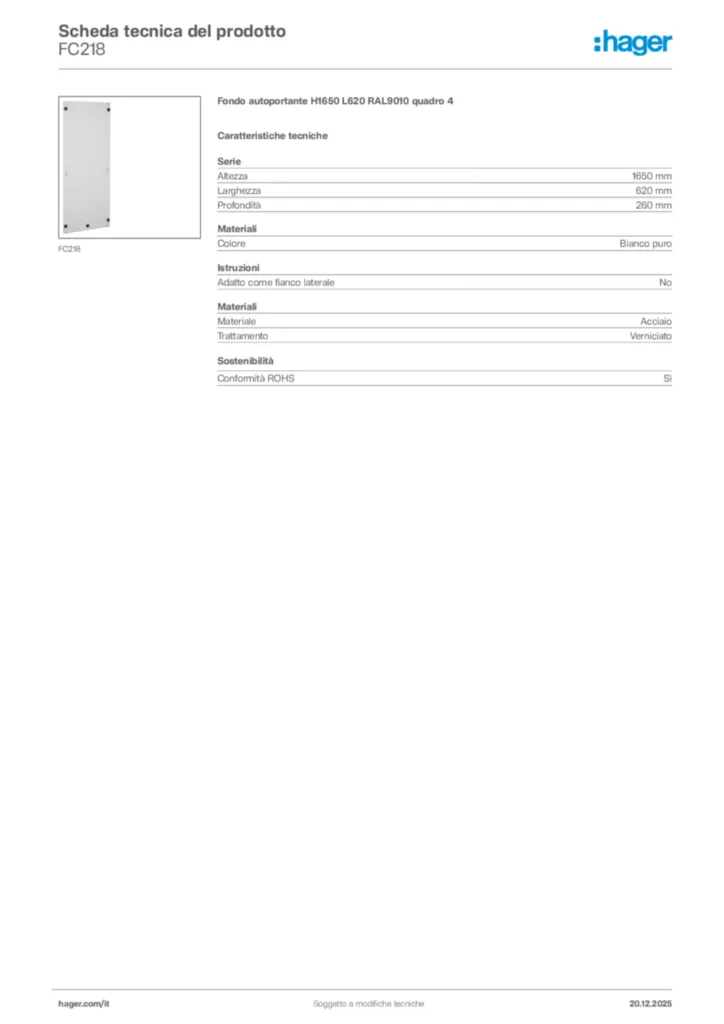 Immagine Hager Scheda tecnica del prodotto FC218 | Hager Italia