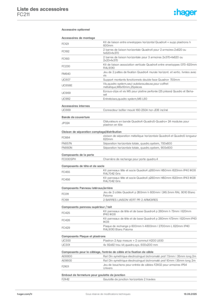 Image Hager Fiche technique du produit FC211 | Hager France