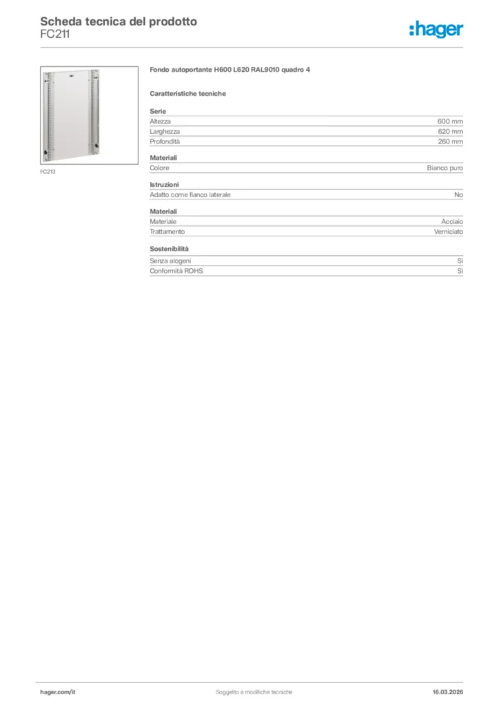 Immagine Hager Scheda tecnica del prodotto FC211 | Hager Italia