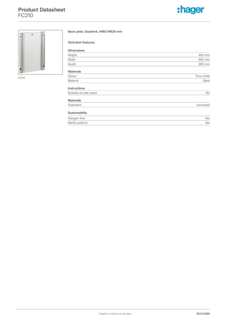 Image Hager Product data sheet FC210  | Hager Africa