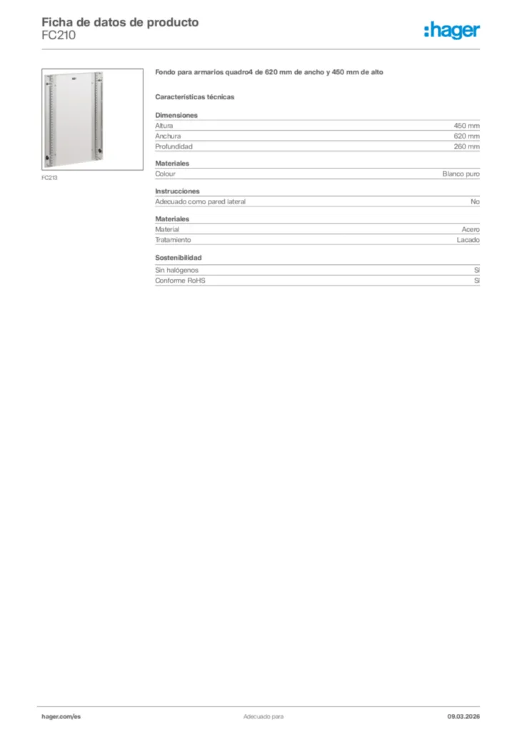 Imagen Hager Ficha de datos de producto FC210 | Hager España