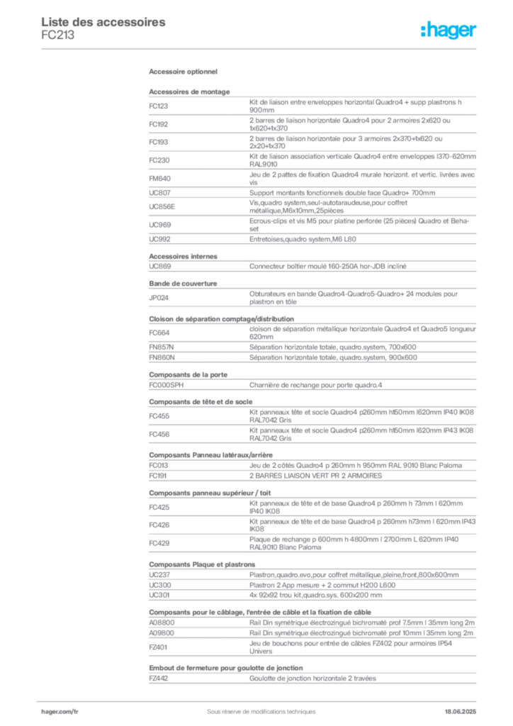 Image Hager Fiche technique du produit FC213 | Hager France