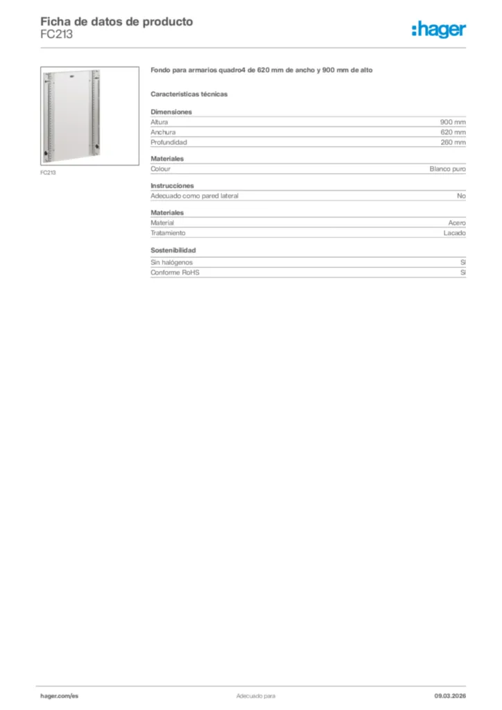 Imagen Hager Ficha de datos de producto FC213 | Hager España