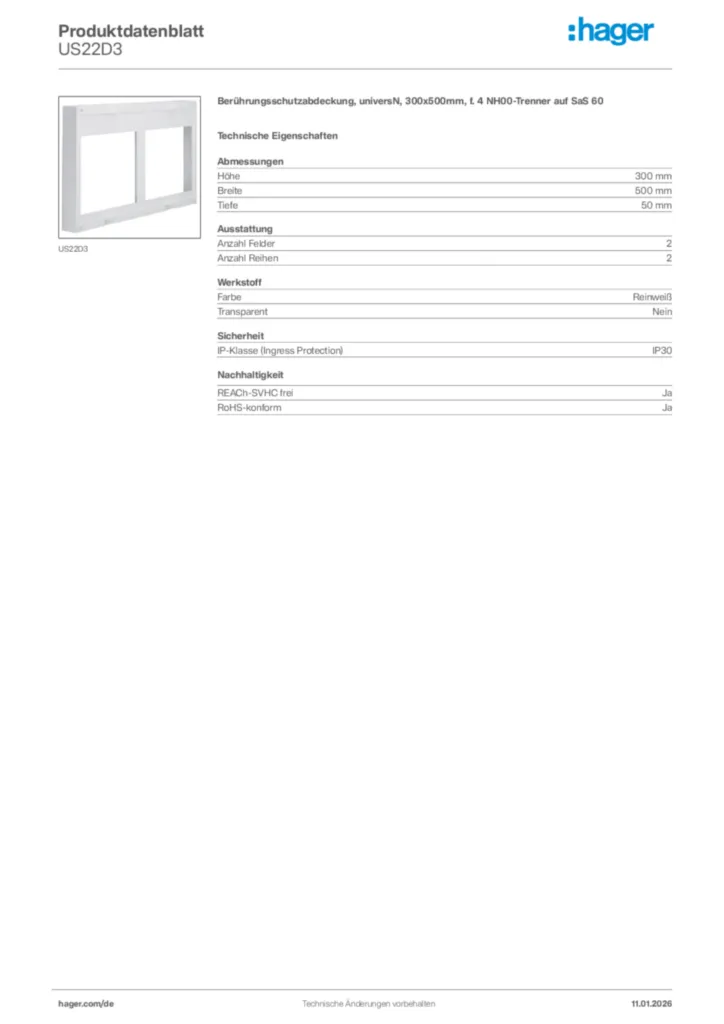 Bild Hager Produktdatenblatt US22D3 | Hager Deutschland