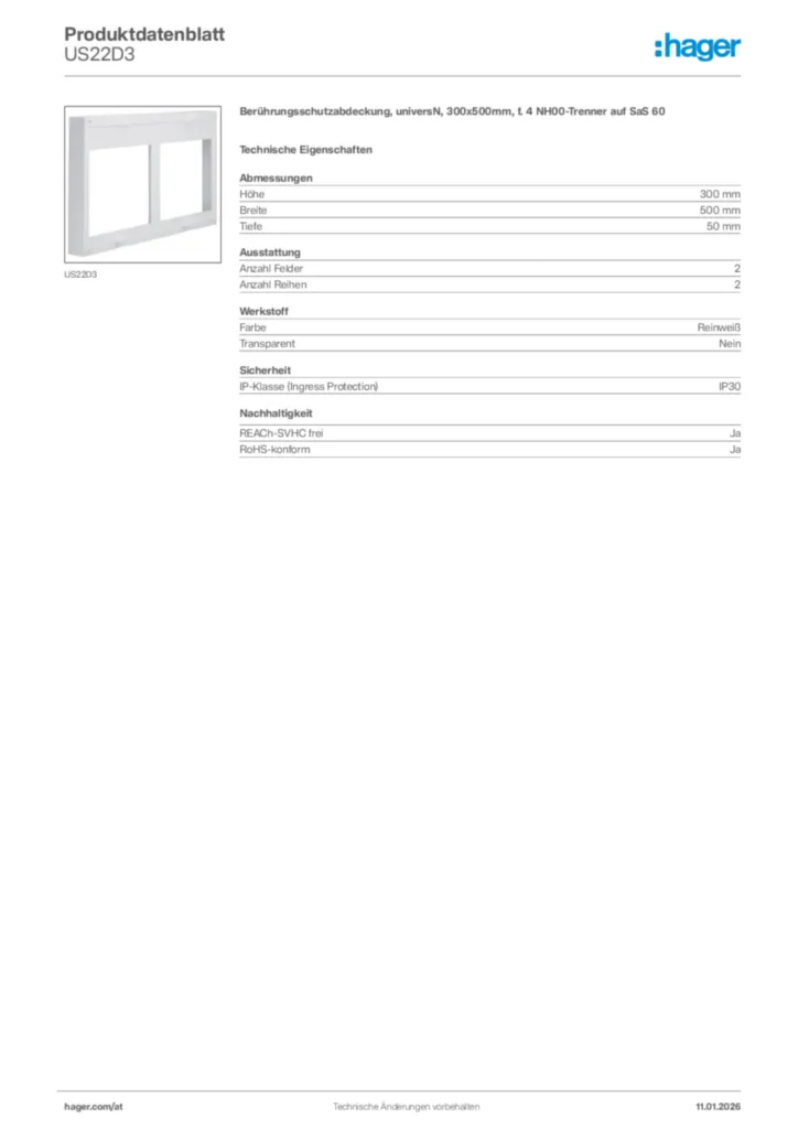 Bild Hager Produktdatenblatt US22D3 | Hager Deutschland
