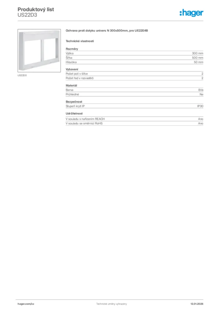 Obrázek Hager Product data sheet US22D3 | Hager