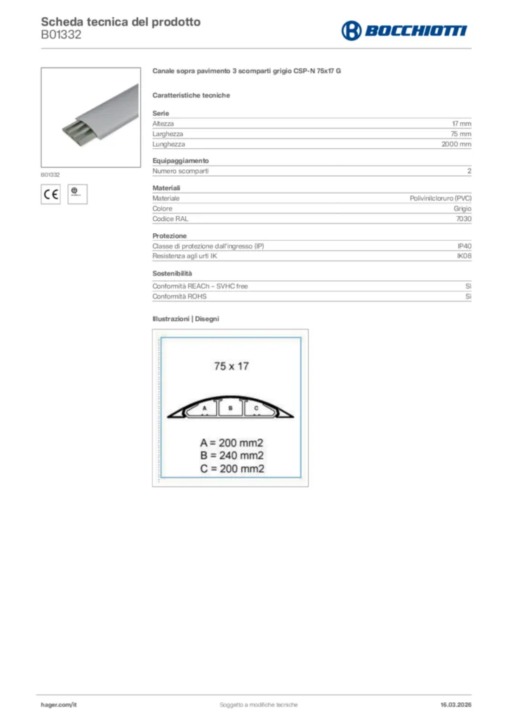 Immagine Bocchiotti Scheda tecnica del prodotto B01332 | Hager Italia