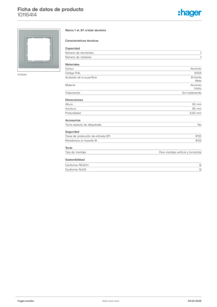 Imagen Hager Ficha de datos de producto 10116414 | Hager España