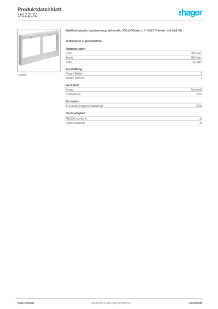 Hager Produktdatenblatt US22D2