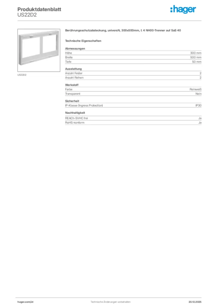 Bild Hager Produktdatenblatt US22D2 | Hager Deutschland