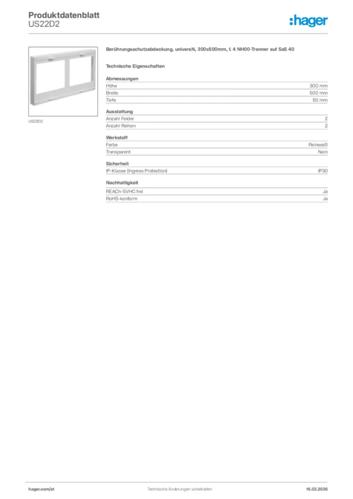 Bild Hager Produktdatenblatt US22D2 | Hager Deutschland