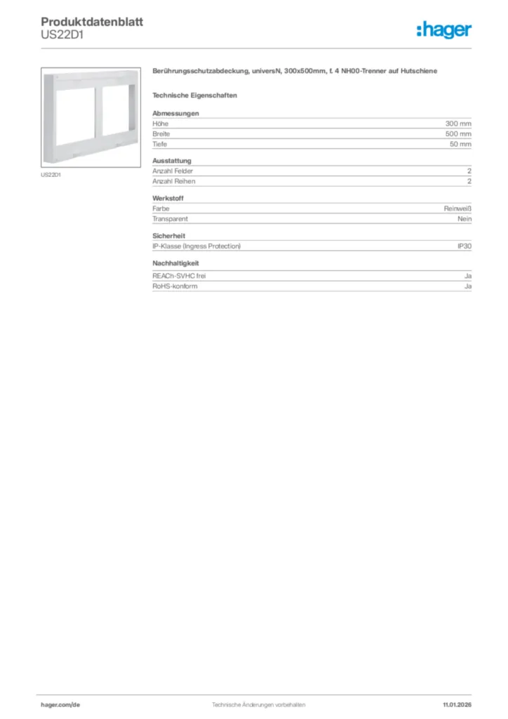 Bild Hager Produktdatenblatt US22D1 | Hager Deutschland