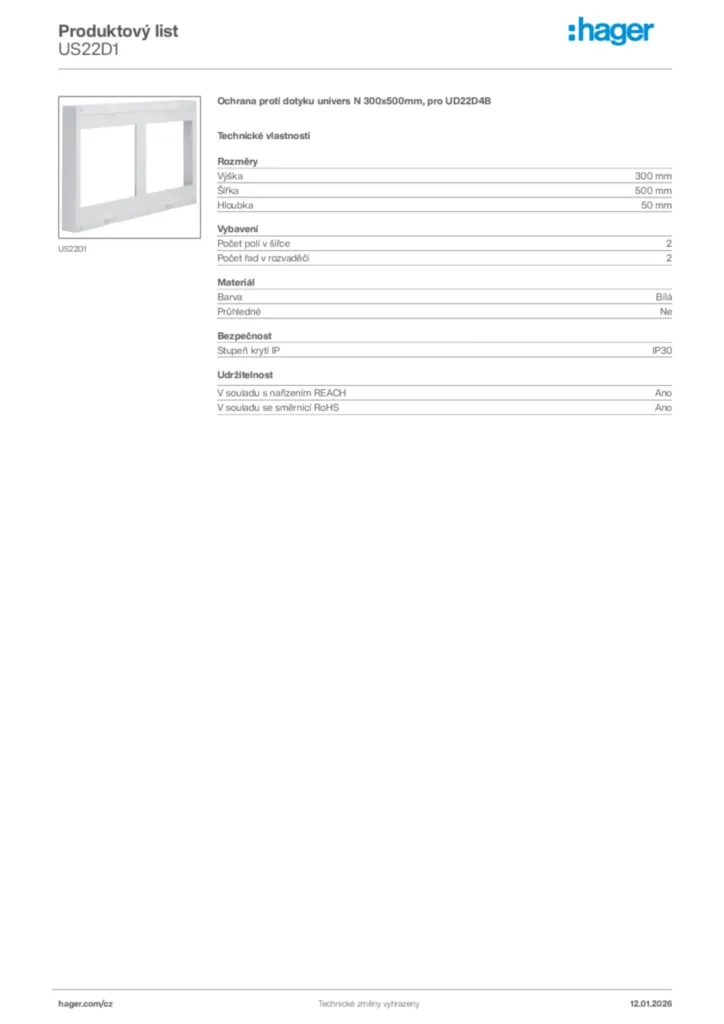 Obrázek Hager Product data sheet US22D1 | Hager