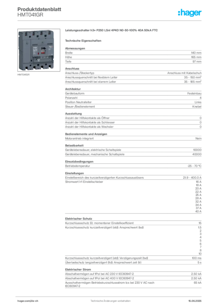 Bild Hager Produktdatenblatt HMT041GR | Hager Schweiz