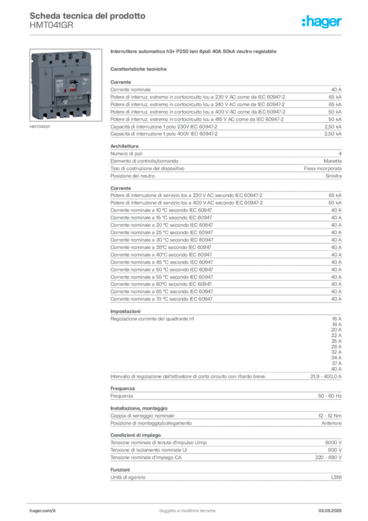 Immagine Hager Scheda tecnica del prodotto HMT041GR | Hager Italia