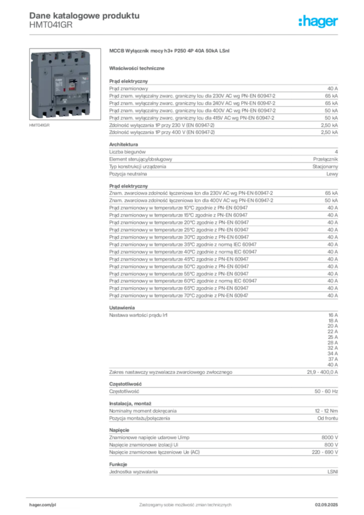 Zdjęcie Hager Karta katalogowa HMT041GR | Hager Polska
