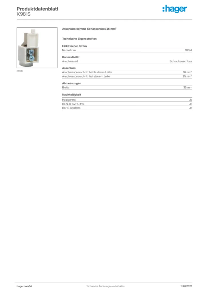 Bild Hager Produktdatenblatt K981S | Hager Deutschland