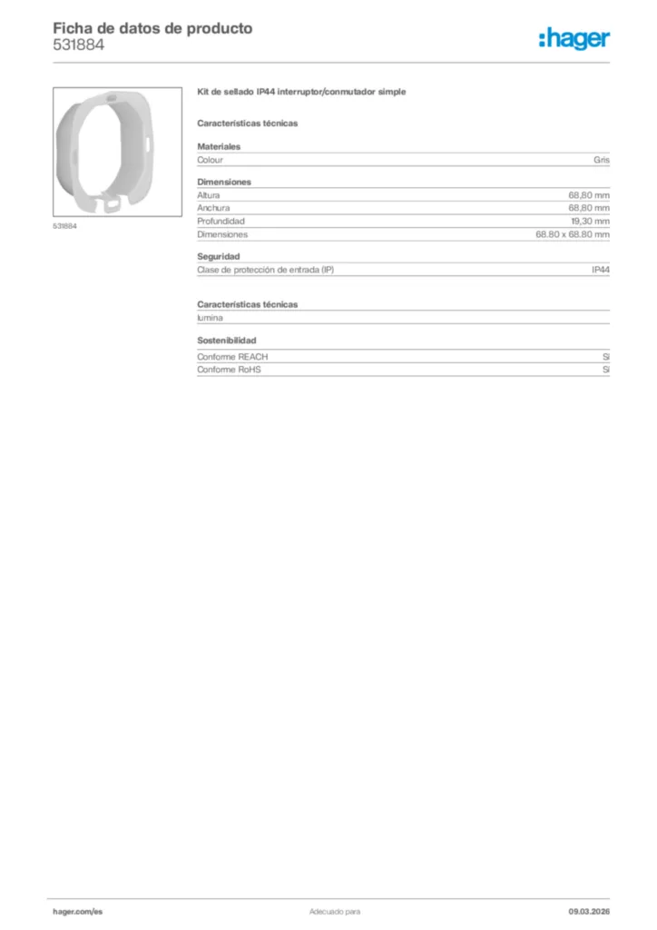 Imagen Hager Ficha de datos de producto 531884 | Hager España