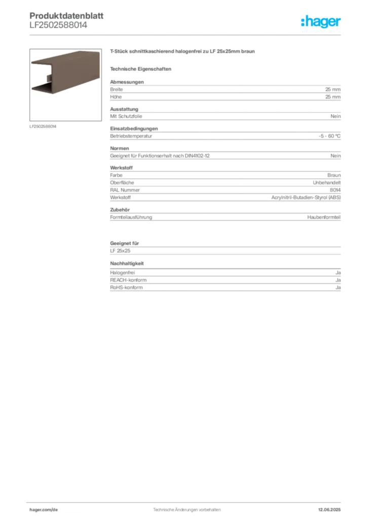 Bild Hager Produktdatenblatt LF2502588014 | Hager Deutschland