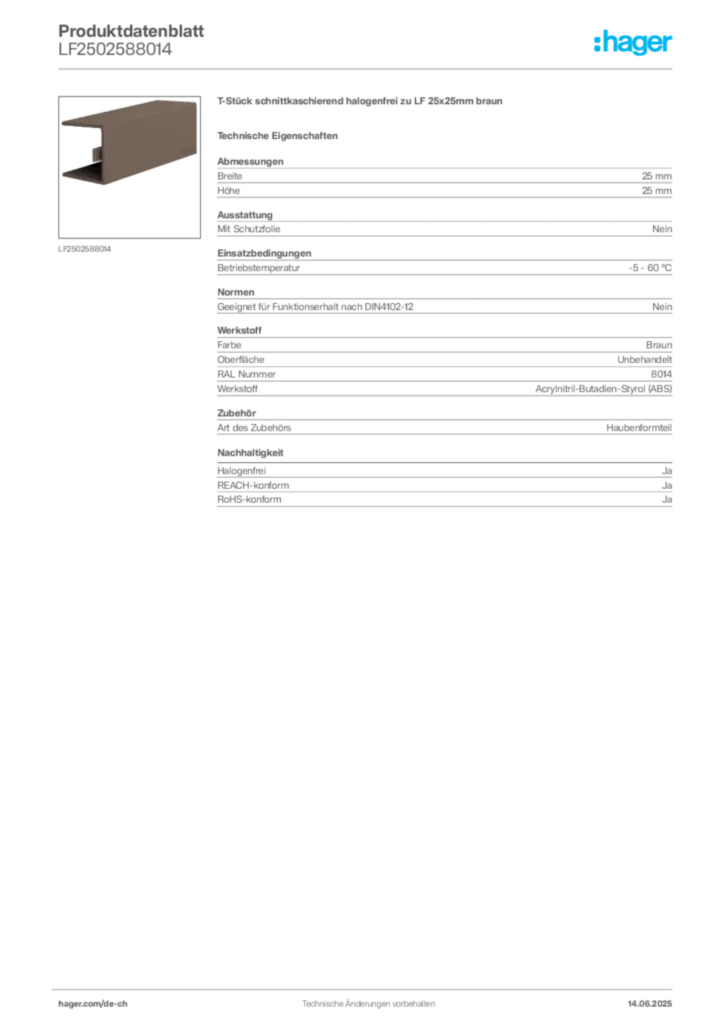 Bild Hager Produktdatenblatt LF2502588014 | Hager Schweiz