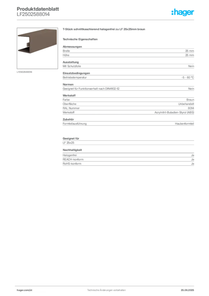 Bild Hager Produktdatenblatt LF2502588014 | Hager Deutschland