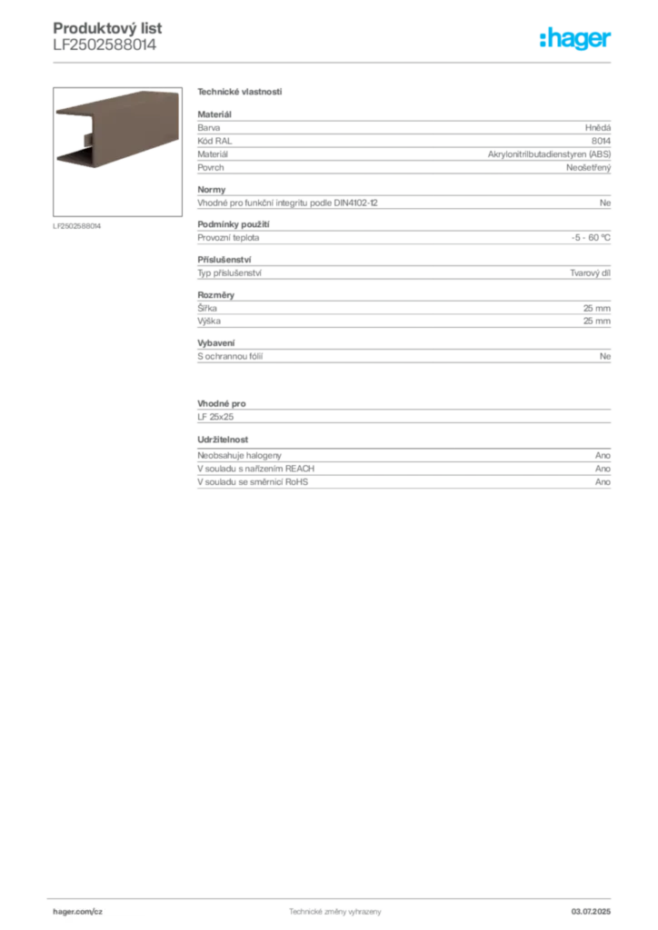 Obrázek Hager Produktový list LF2502588014 | Hager