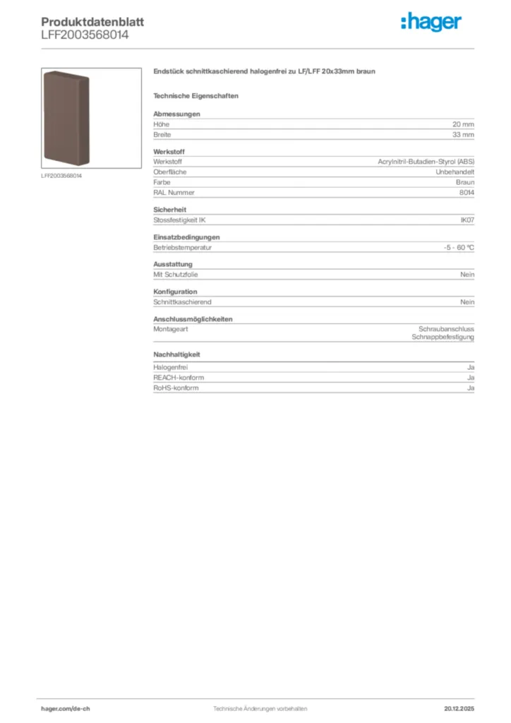 Bild Hager Produktdatenblatt LFF2003568014 | Hager Schweiz