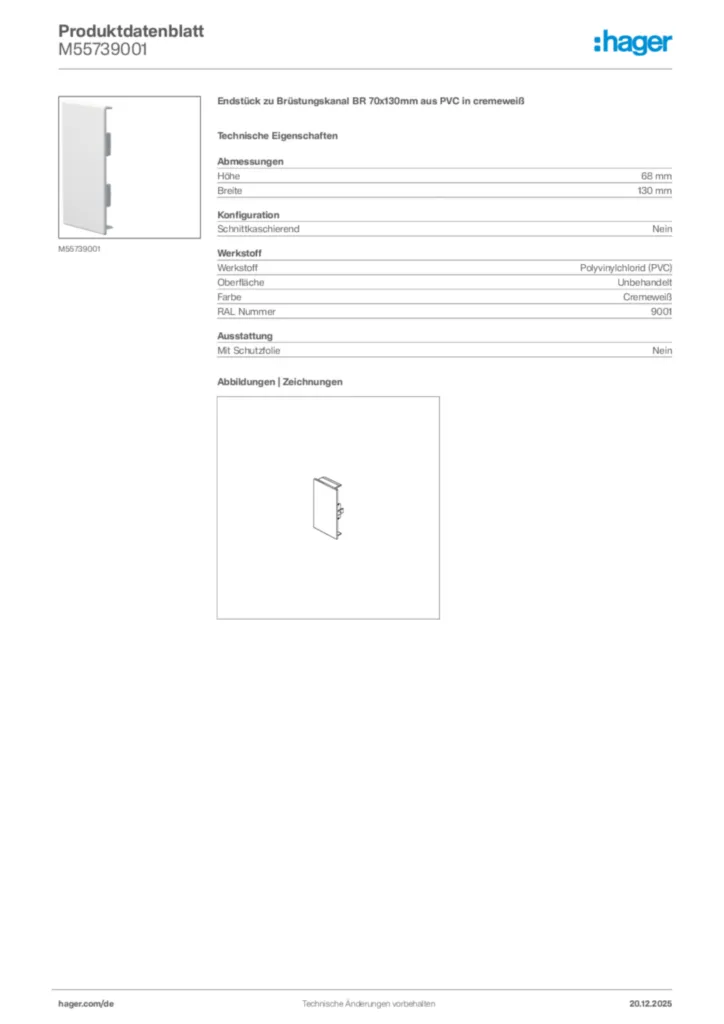 Bild Hager Produktdatenblatt M55739001 | Hager Deutschland