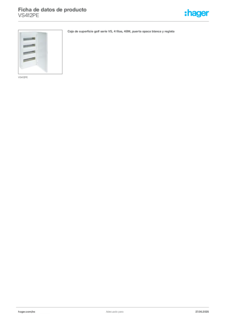 Imagen Hager Ficha de datos de producto VS412PE | Hager España