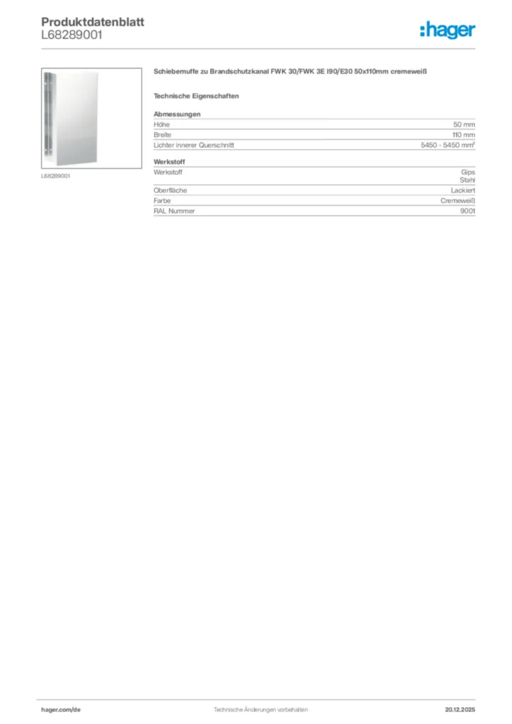 Bild Hager Produktdatenblatt L68289001 | Hager Deutschland