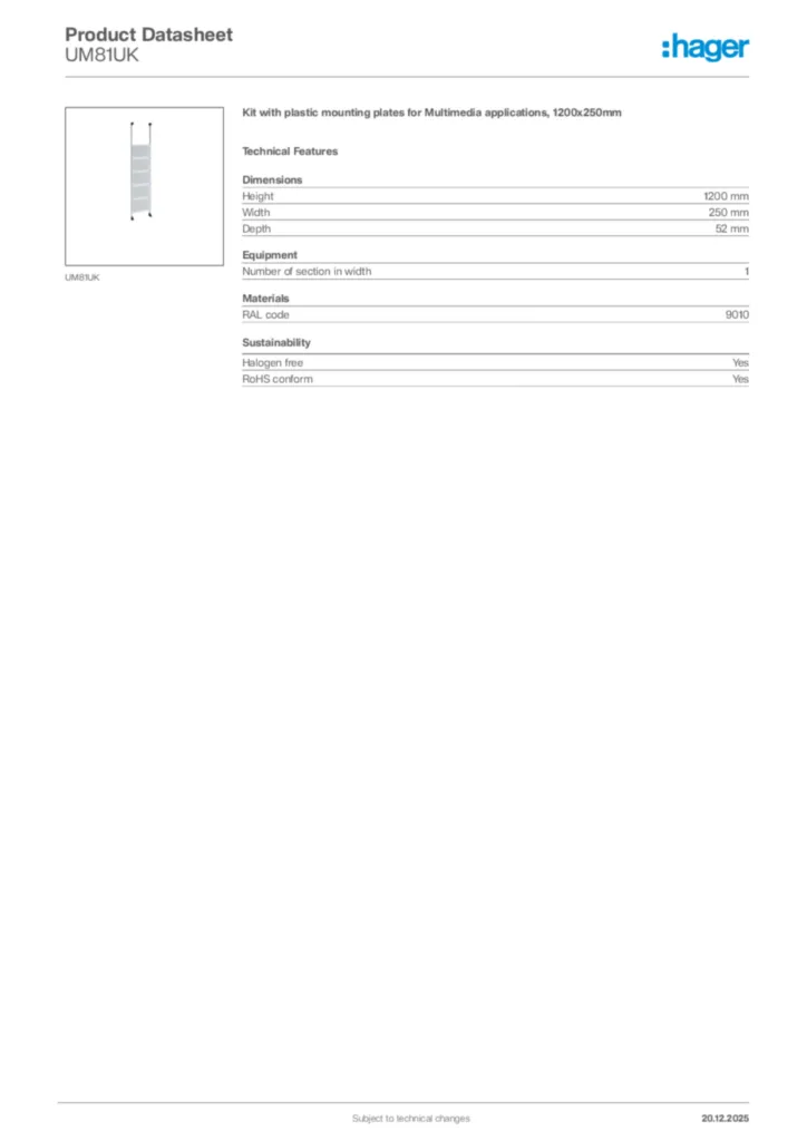 Image Hager Product data sheet UM81UK  | Hager Africa