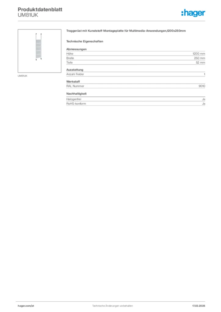Bild Hager Produktdatenblatt UM81UK | Hager Deutschland