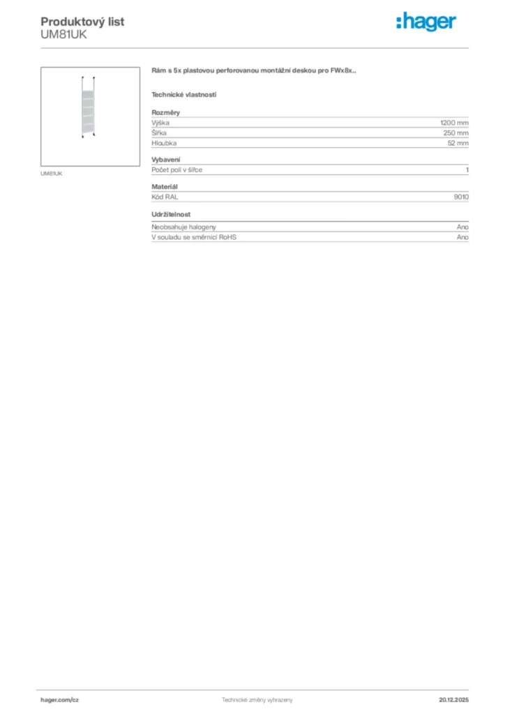 Obrázek Hager Produktový list UM81UK | Hager