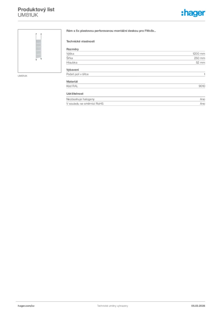Obrázek Hager Product data sheet UM81UK | Hager