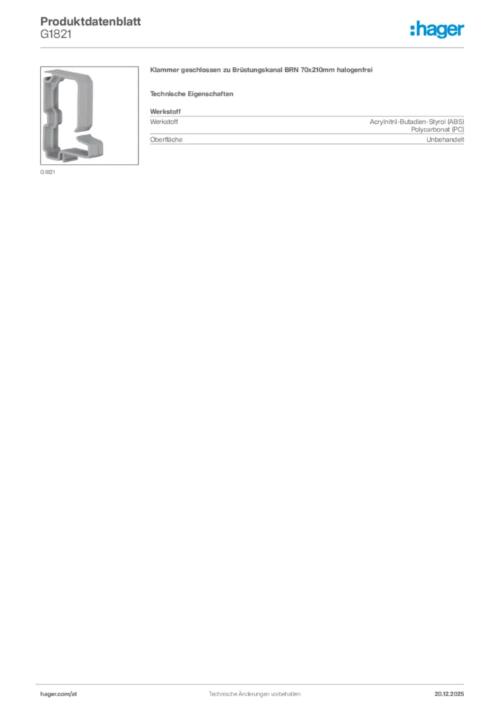 Bild Hager Produktdatenblatt G1821 | Hager Deutschland