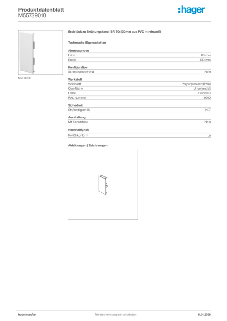 Bild Hager Produktdatenblatt M55739010 | Hager Deutschland
