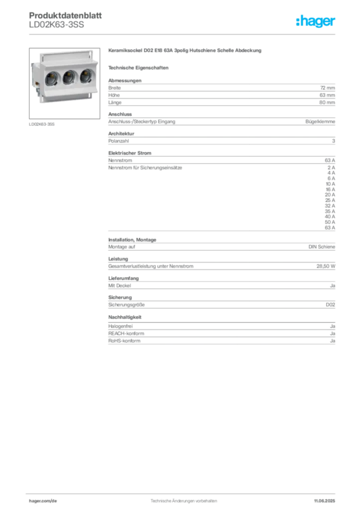 Bild Hager Produktdatenblatt LD02K63-3SS | Hager Deutschland
