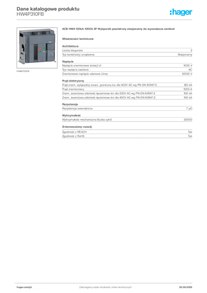 Zdjęcie Hager Karta katalogowa HW4P310FB | Hager Polska