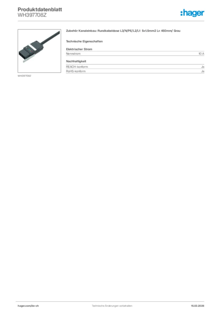 Bild Hager Produktdatenblatt WH397708Z | Hager Schweiz