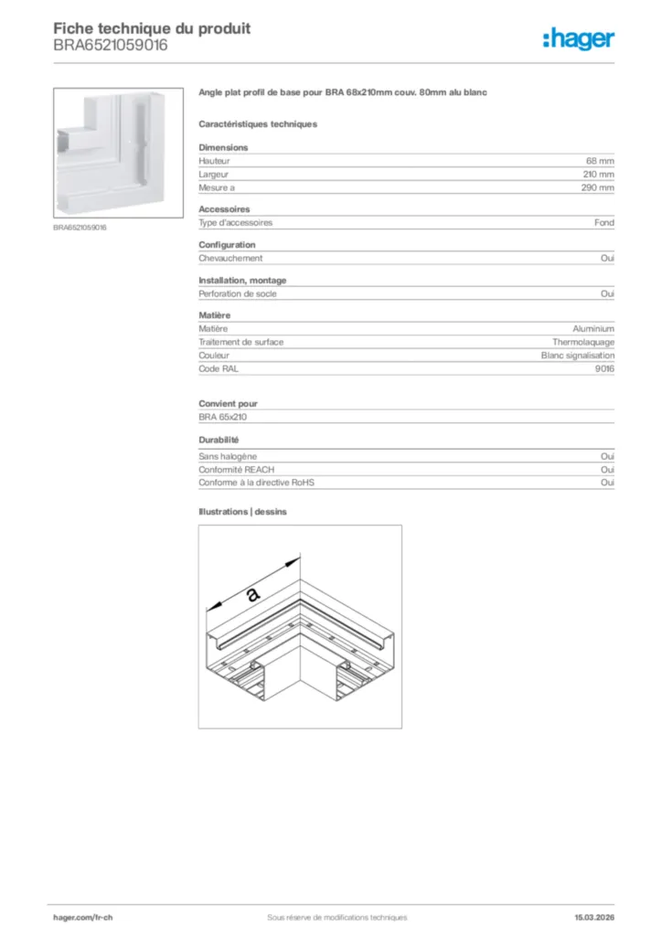 Image Hager Fiche technique du produit BRA6521059016 | Hager Suisse