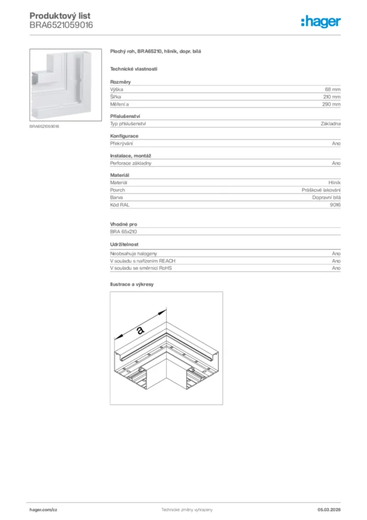 Obrázek Hager Product data sheet BRA6521059016 | Hager