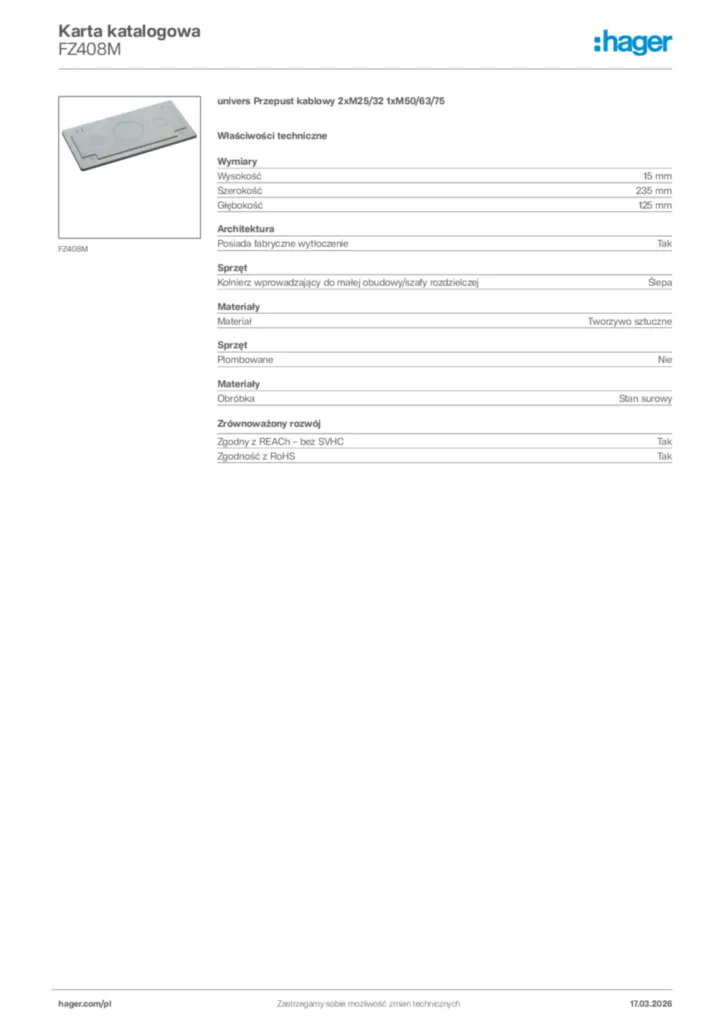Zdjęcie Hager Karta katalogowa FZ408M | Hager Polska