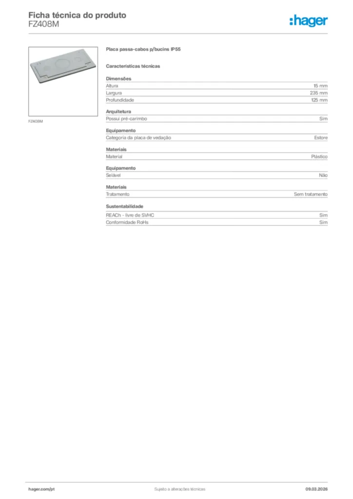 Imagem Hager Ficha técnica do produto FZ408M | Hager Portugal