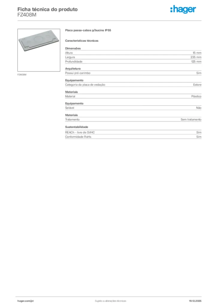 Imagem Hager Ficha técnica do produto FZ408M | Hager Portugal