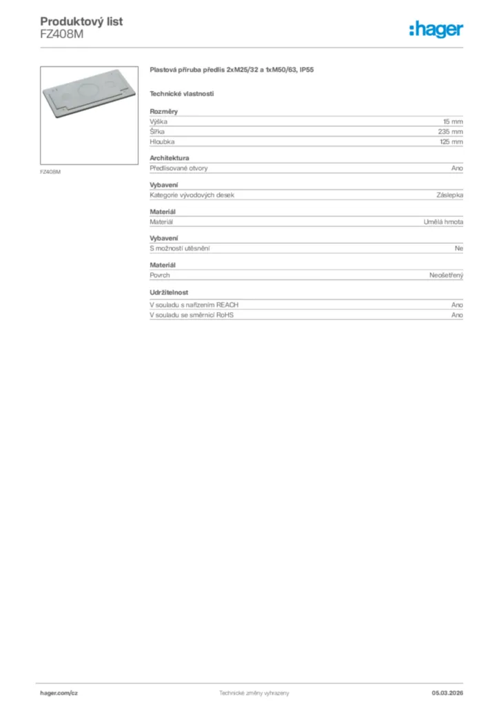 Obrázek Hager Product data sheet FZ408M | Hager