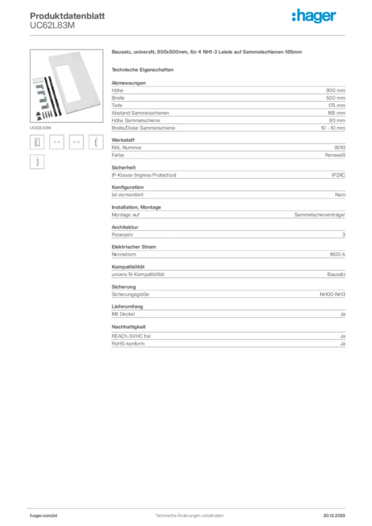 Bild Hager Produktdatenblatt UC62L83M | Hager Deutschland