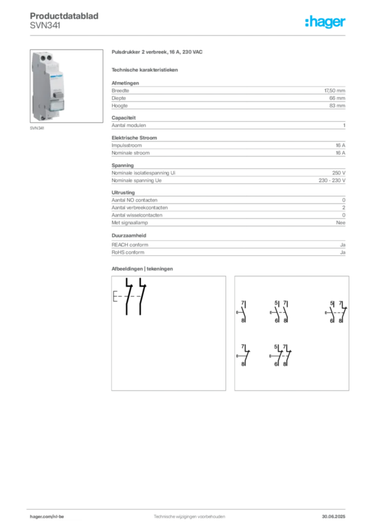 Afbeelding Hager Productdatablad SVN341 | Hager Belgium